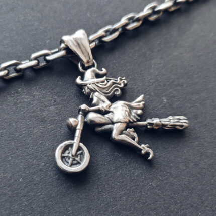 Winged Witch On Bike For Women Necklace