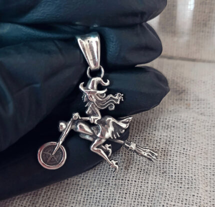 Winged Witch On Bike For Women Necklace